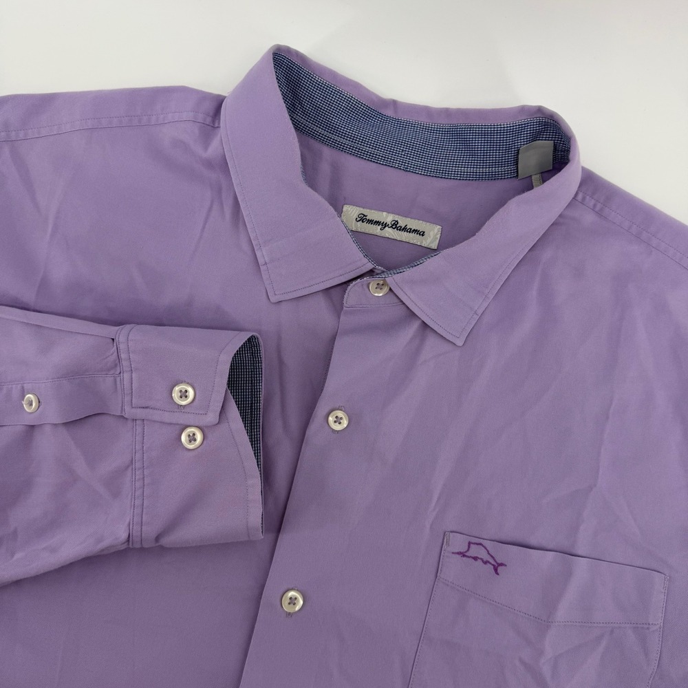 Tommy Bahama Button Down Shirt Mens 2XL Purple Long Sleeve Marlin Logo Trim